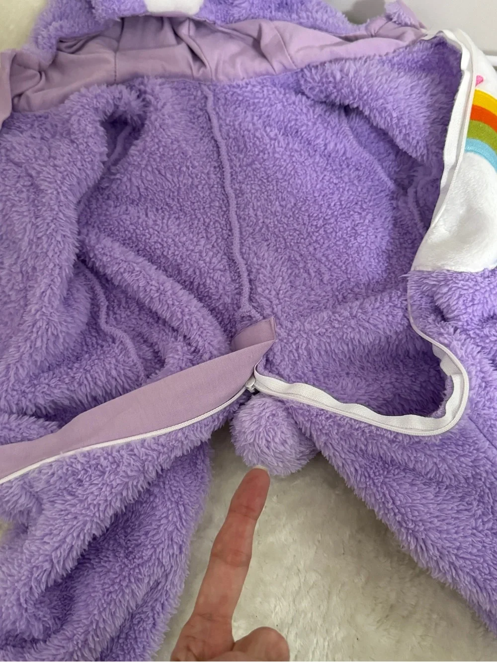 Purple Plush Bear Footed One-Piece with Rainbow Appliqué - Kids Fuzzy